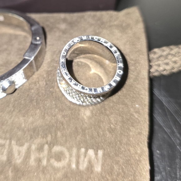 Michael Kors Silver Tone Pave Crystal Ring and Aster Stud Bracelet Set - Picture 6 of 7